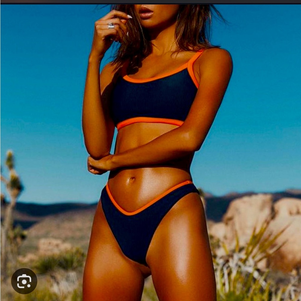 NWT TJ Swim Stylish Navy and Orange Bikini Set